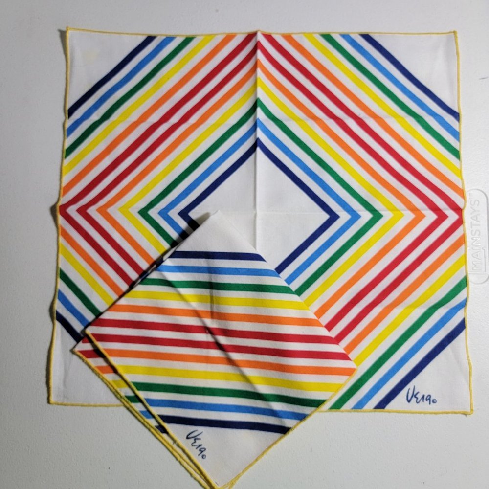 2 Vintage 60's VERA Neumann Linen Tea Towels Bright Rainbow Dimond
